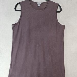 Vintage Eileen Fisher Womens Medium Midi Dress Purple Brown Sleeveless Stretch